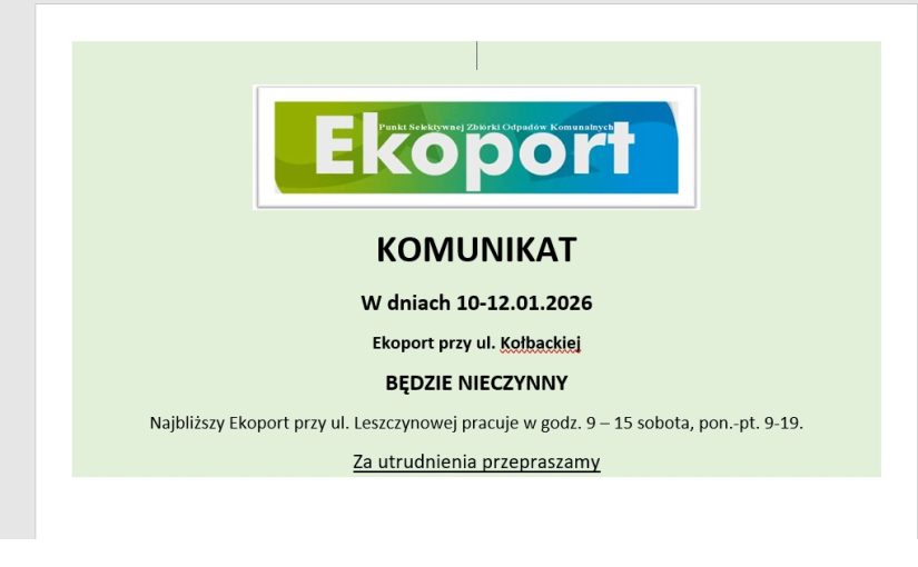 Komunikat organizacyjny